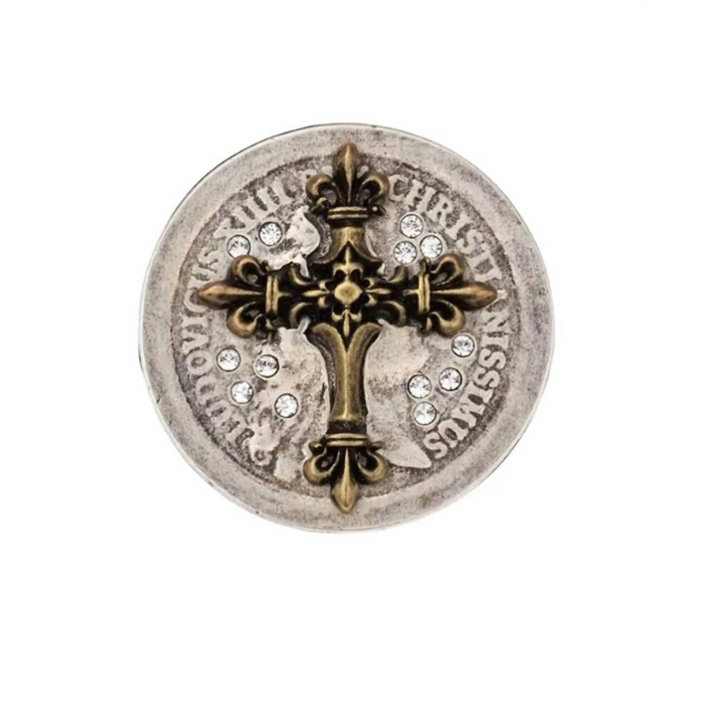 NEW FRENCH KANDE women's austrian rex cross medallion brooch in silver /  gold